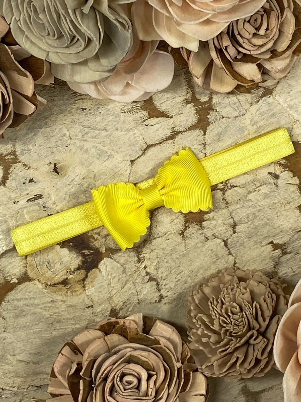 2.5 inch yellow bitty scalloped bow headband