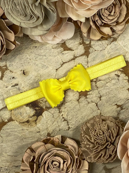 2.5 inch yellow bitty scalloped bow headband