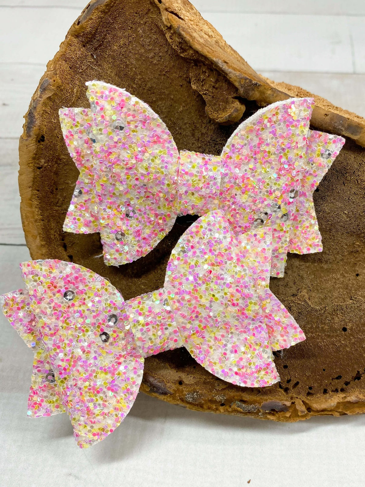 Set of 2 coral 3 inch glitter hair bows