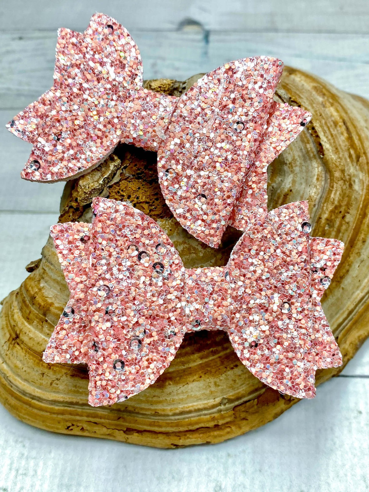 Set of 2 dusty rose 3 inch glitter hair bows