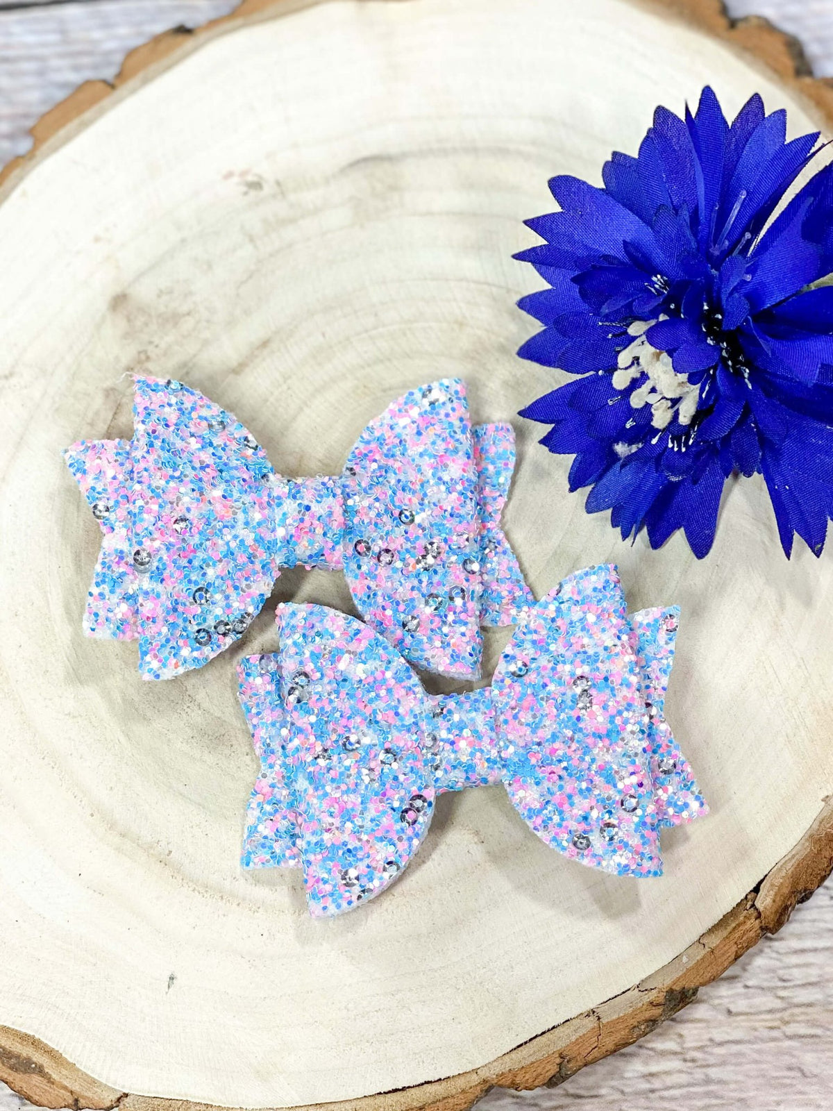 Set of 2 iridescent 3 inch glitter hair bows