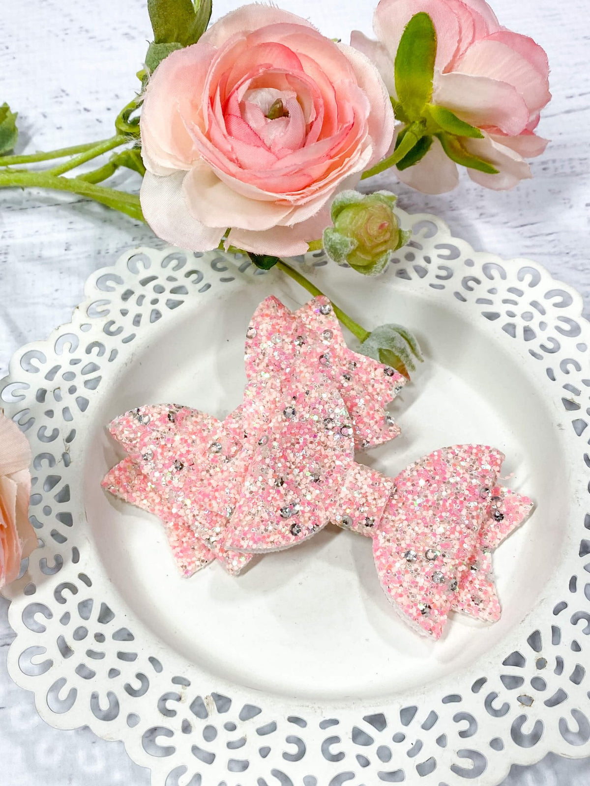 Set of 2 light pink 3 inch glitter hair bows