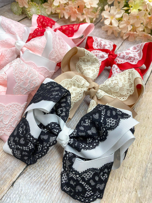 4.5 inch Chantilly lace two-tone hair bows in assorted colors