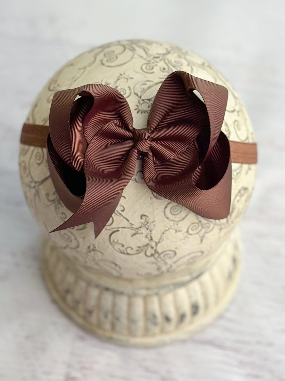 4.5 inch chocolate grosgrain hair bow on satin headband