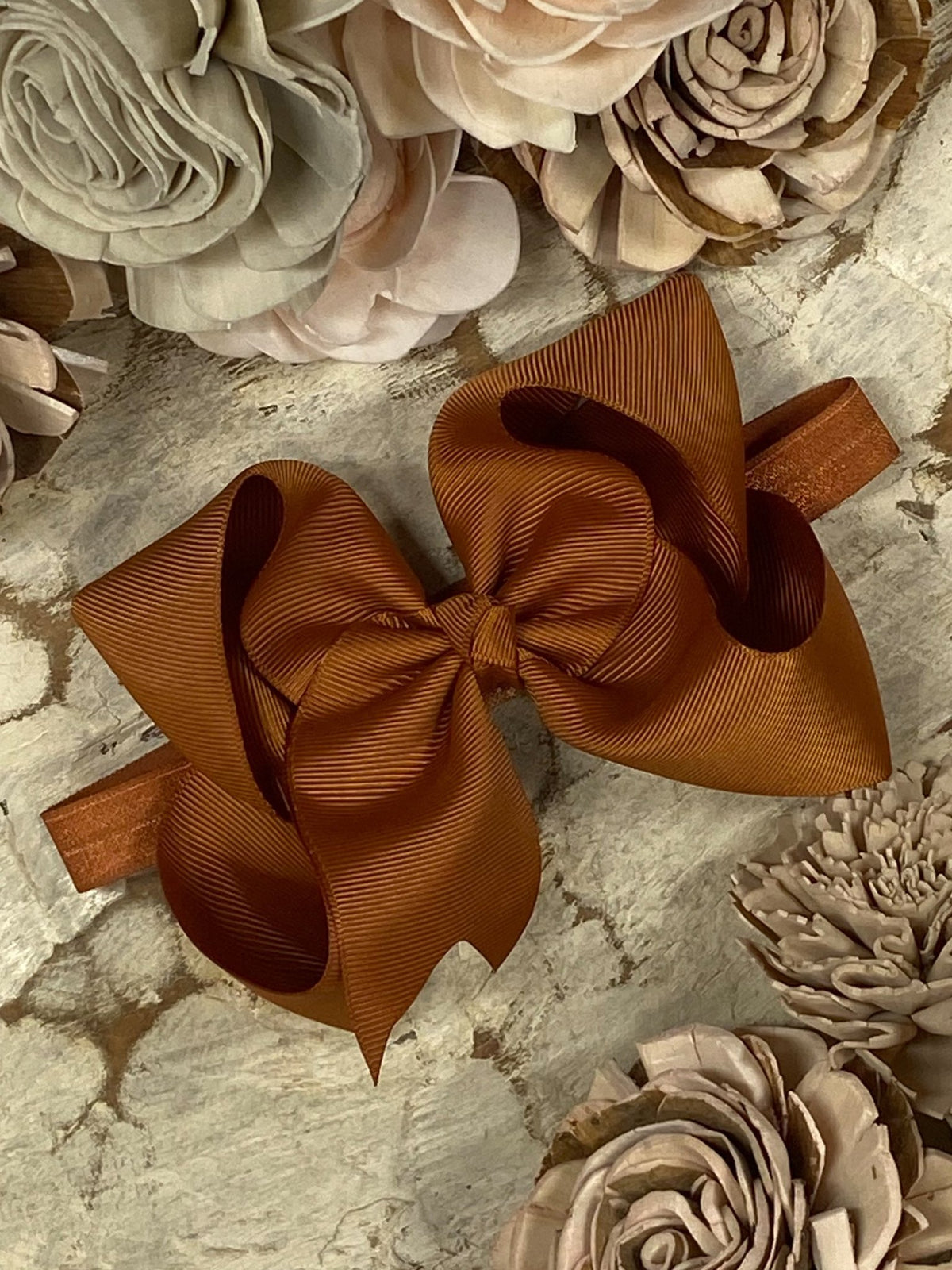 4.5 inch copper grosgrain hair bow on satin headband
