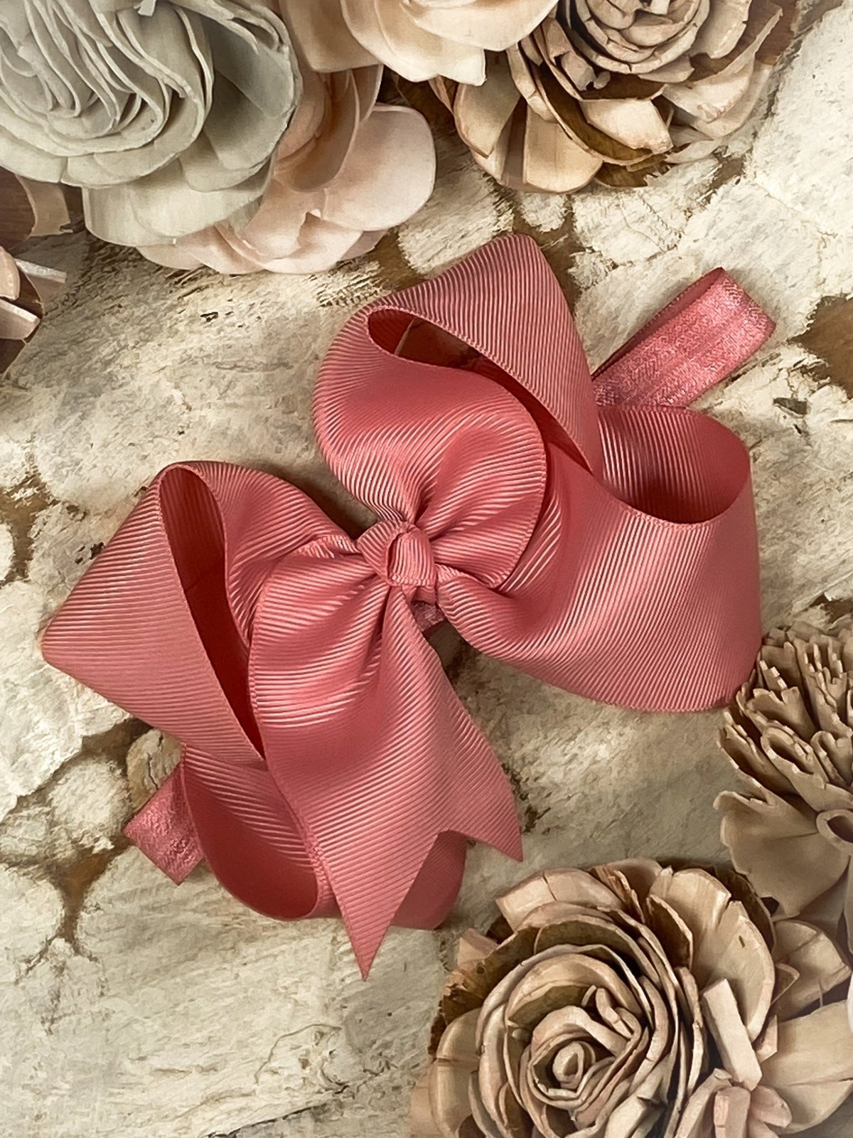 4.5 inch dusty rose grosgrain hair bow on satin headband