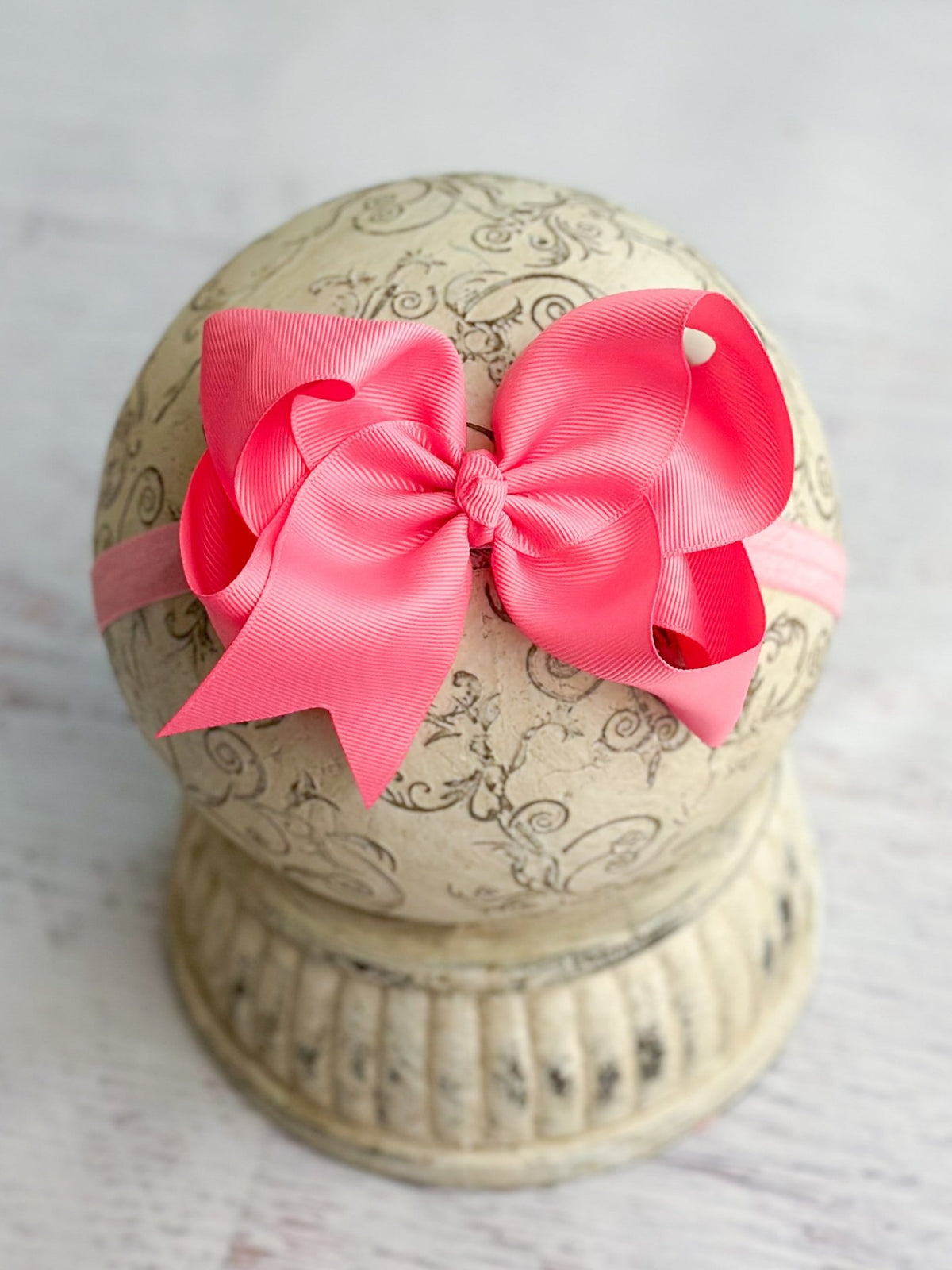 4.5 inch French pink grosgrain hair bow on satin headband