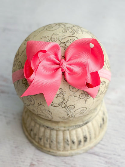 4.5 inch French pink grosgrain hair bow on satin headband