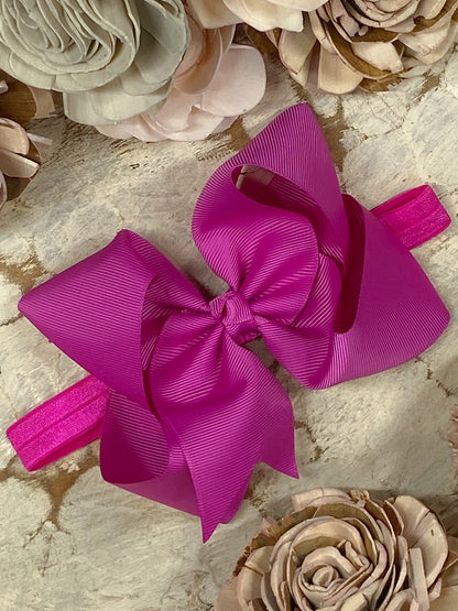 4.5 inch fuchsia grosgrain hair bow on satin headband