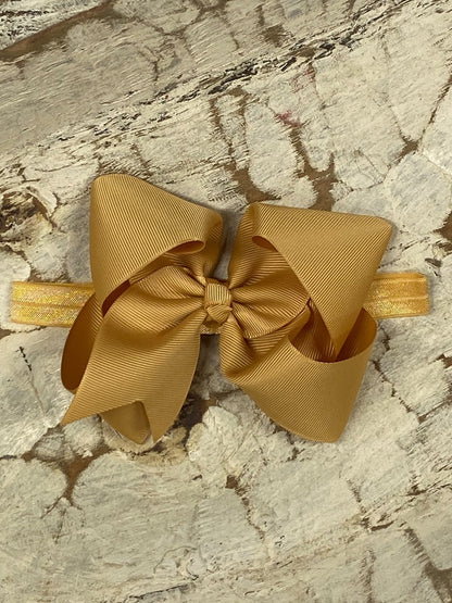 4.5 inch gold grosgrain hair bow on satin headband