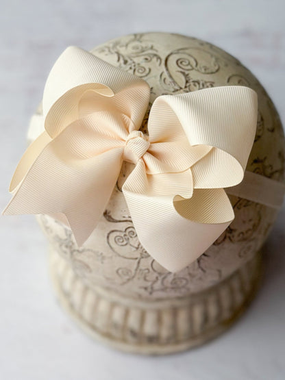 4.5 inch ivory grosgrain hair bow on satin headband