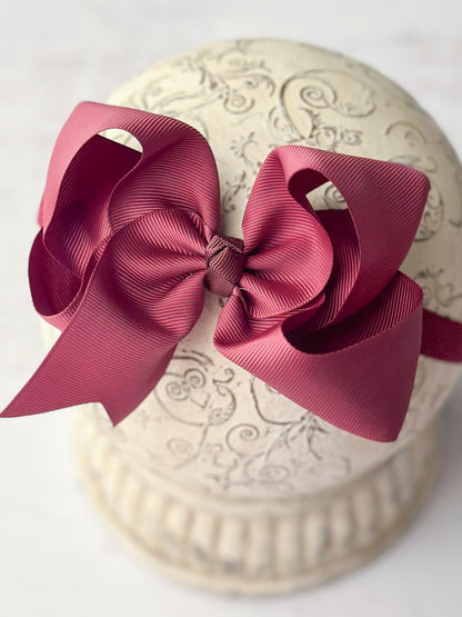 4.5 inch maroon grosgrain hair bow on satin headband