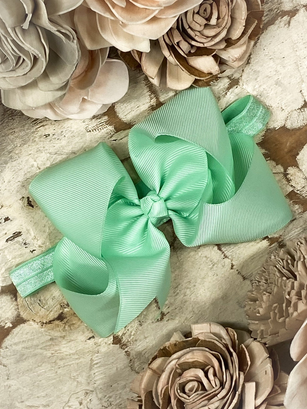 4.5 inch mint grosgrain hair bow on satin headband