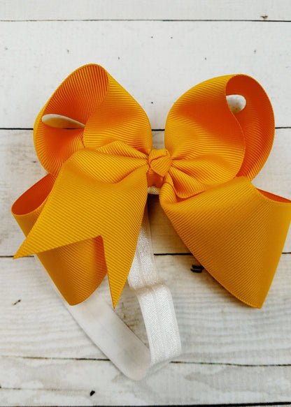 4.5 inch mustard grosgrain hair bow on satin headband