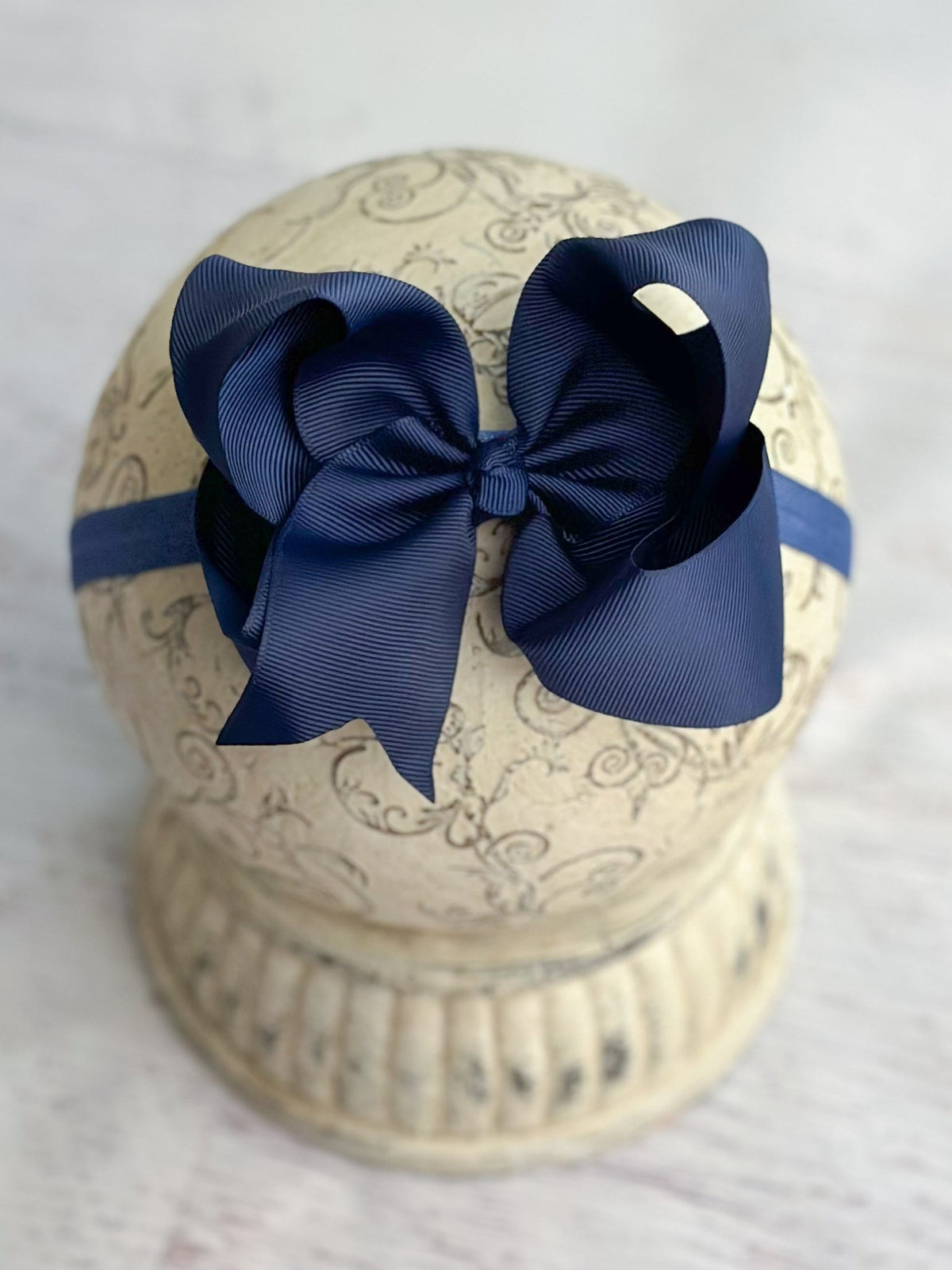 4.5 inch navy grosgrain hair bow on satin headband
