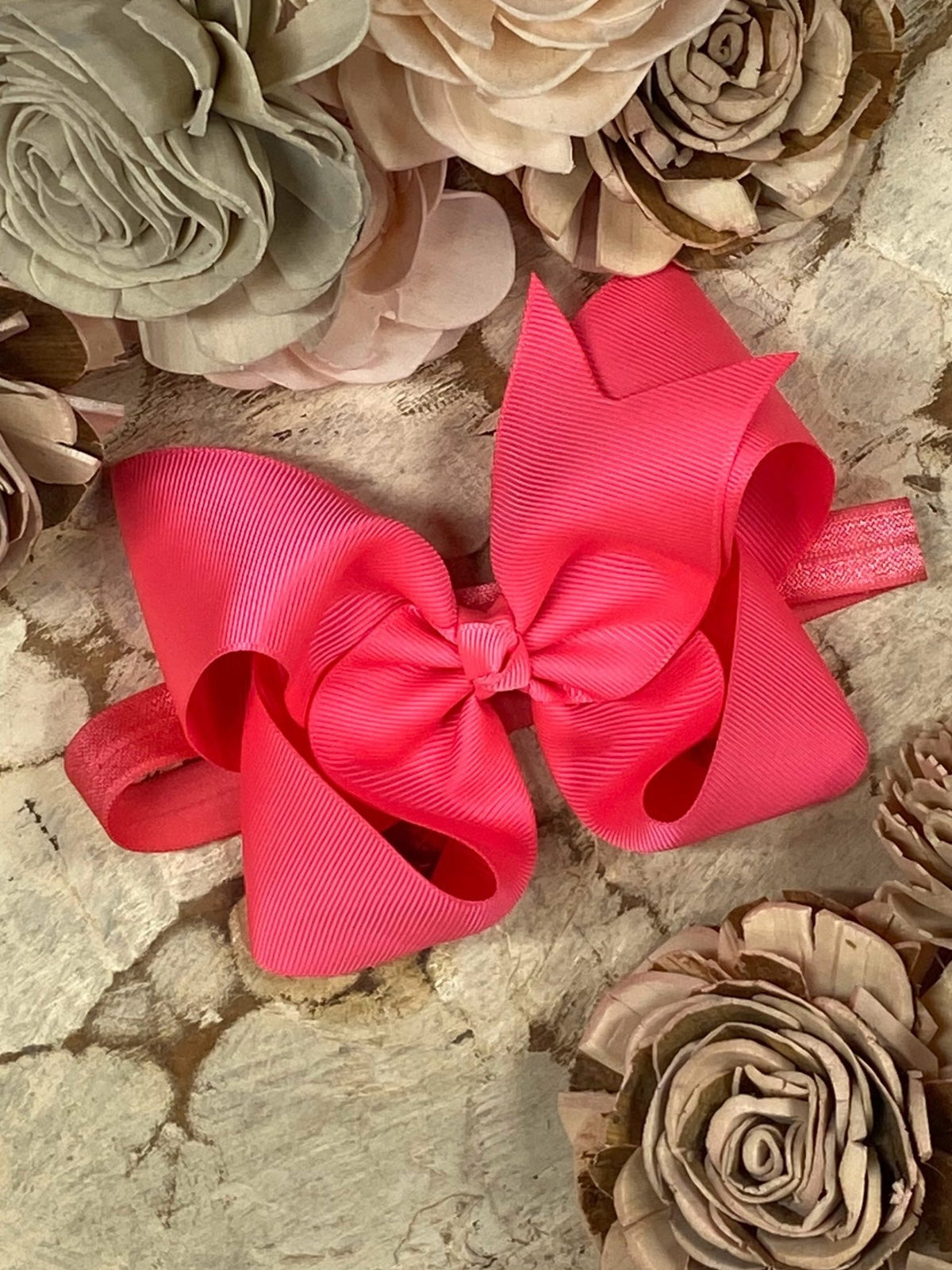 4.5 inch neon pink grosgrain hair bow on satin headband