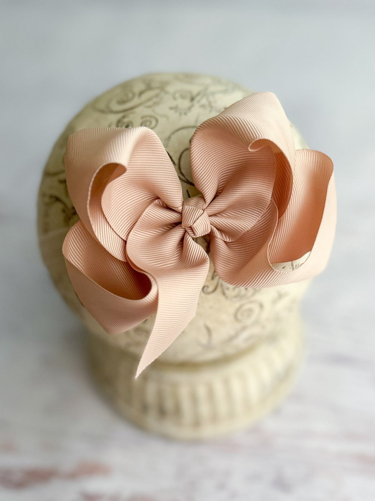 4.5 inch oatmeal grosgrain hair bow on satin headband