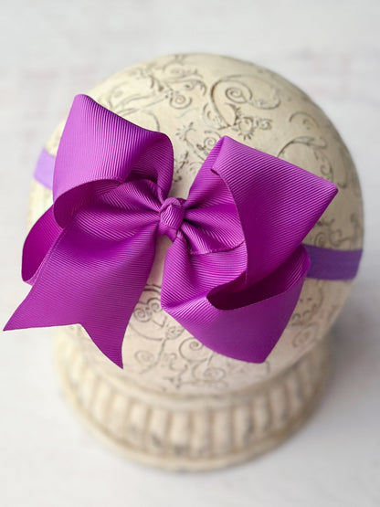4.5 inch purple grosgrain hair bow on satin headband