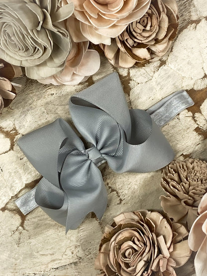 4.5 inch silver grosgrain hair bow on satin headband