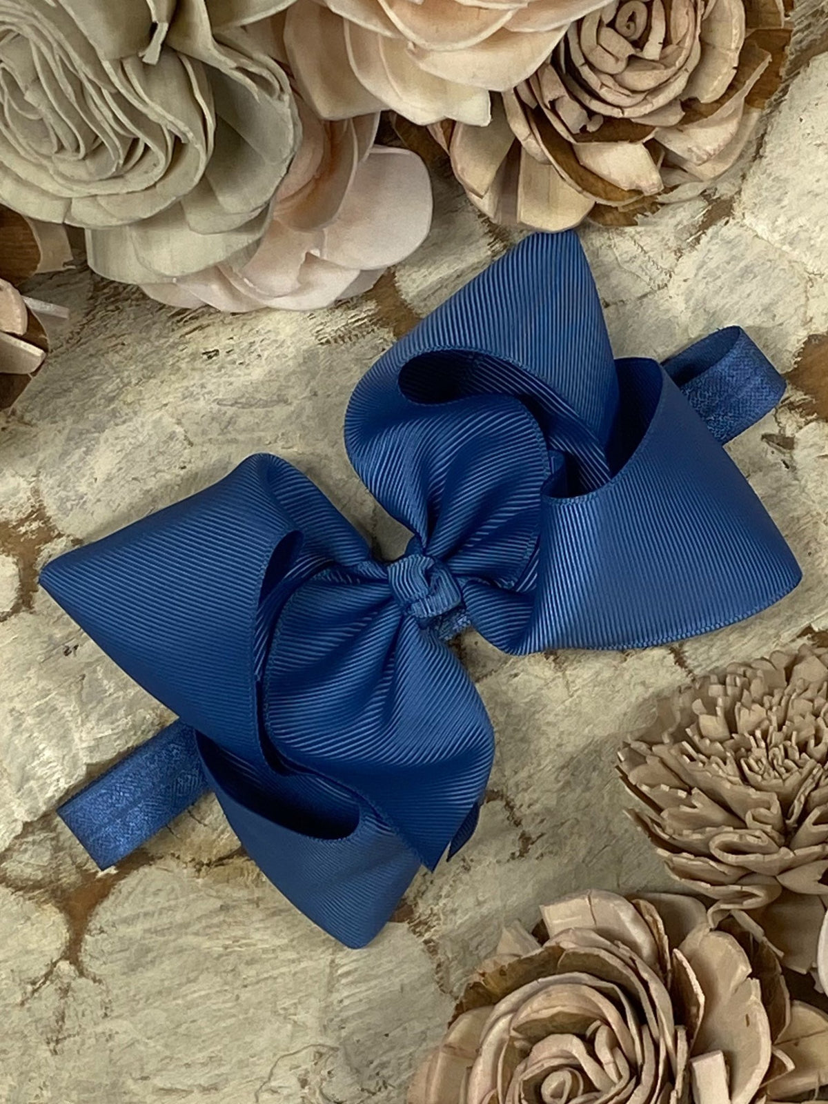 4.5 inch smoke blue grosgrain hair bow on satin headband