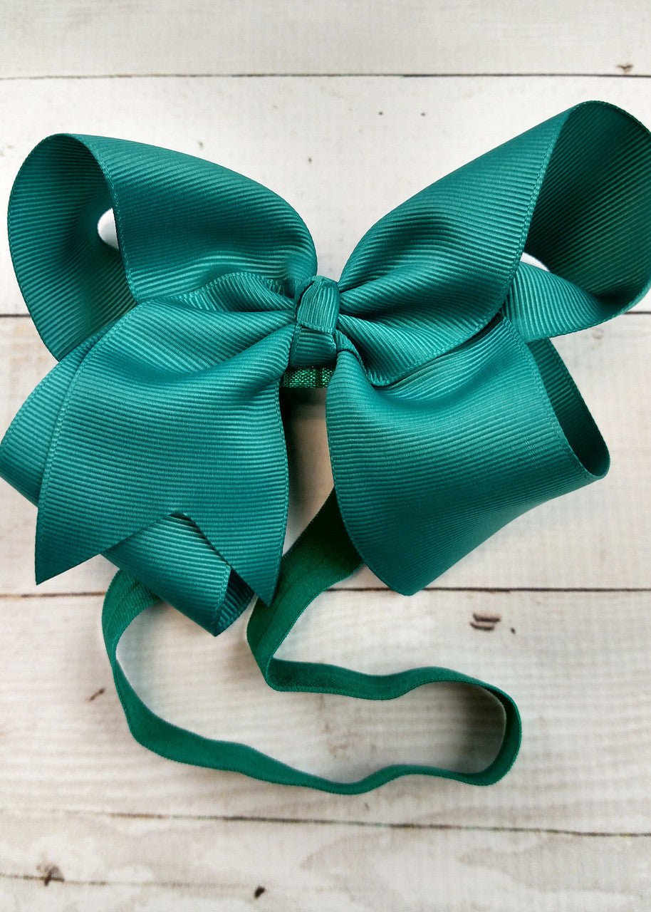 4.5 inch teal grosgrain hair bow on satin headband