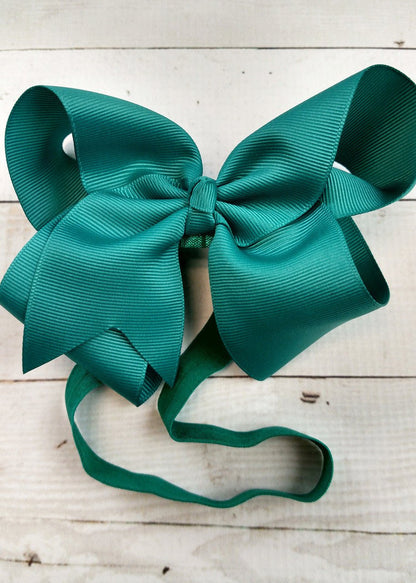 4.5 inch teal grosgrain hair bow on satin headband