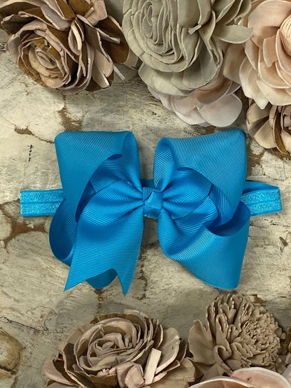 4.5 inch turquoise grosgrain hair bow on satin headband