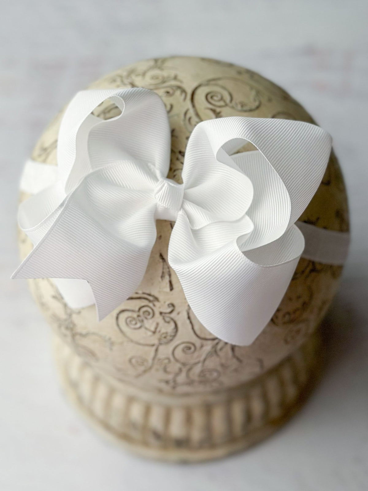 4.5 inch white grosgrain hair bow on satin headband