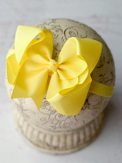 4.5 inch yellow grosgrain hair bow on satin headband