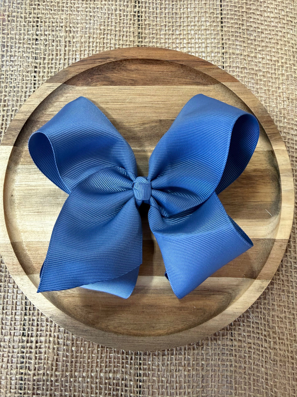 Smoke blue 4.5 inch classic grosgrain hair bow on a clip