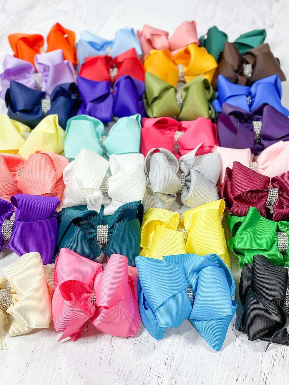 4.5 inch classic rhinestone center hair bows in several colors