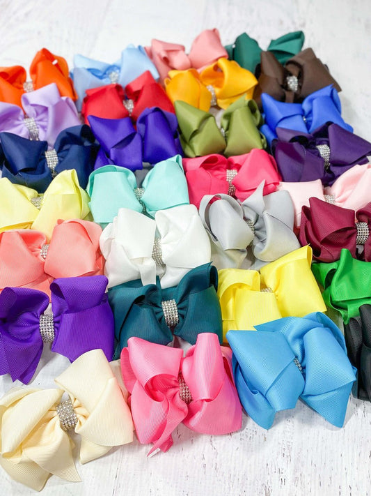 4.5 inch classic rhinestone center hair bows in several colors - Alternative view
