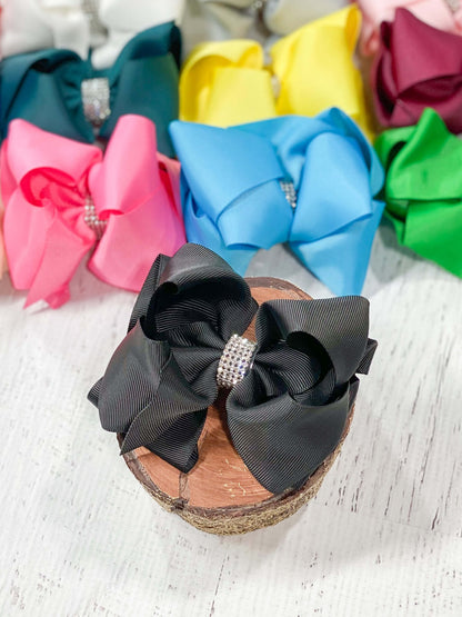 4.5 inch black classic rhinestone center hair bow