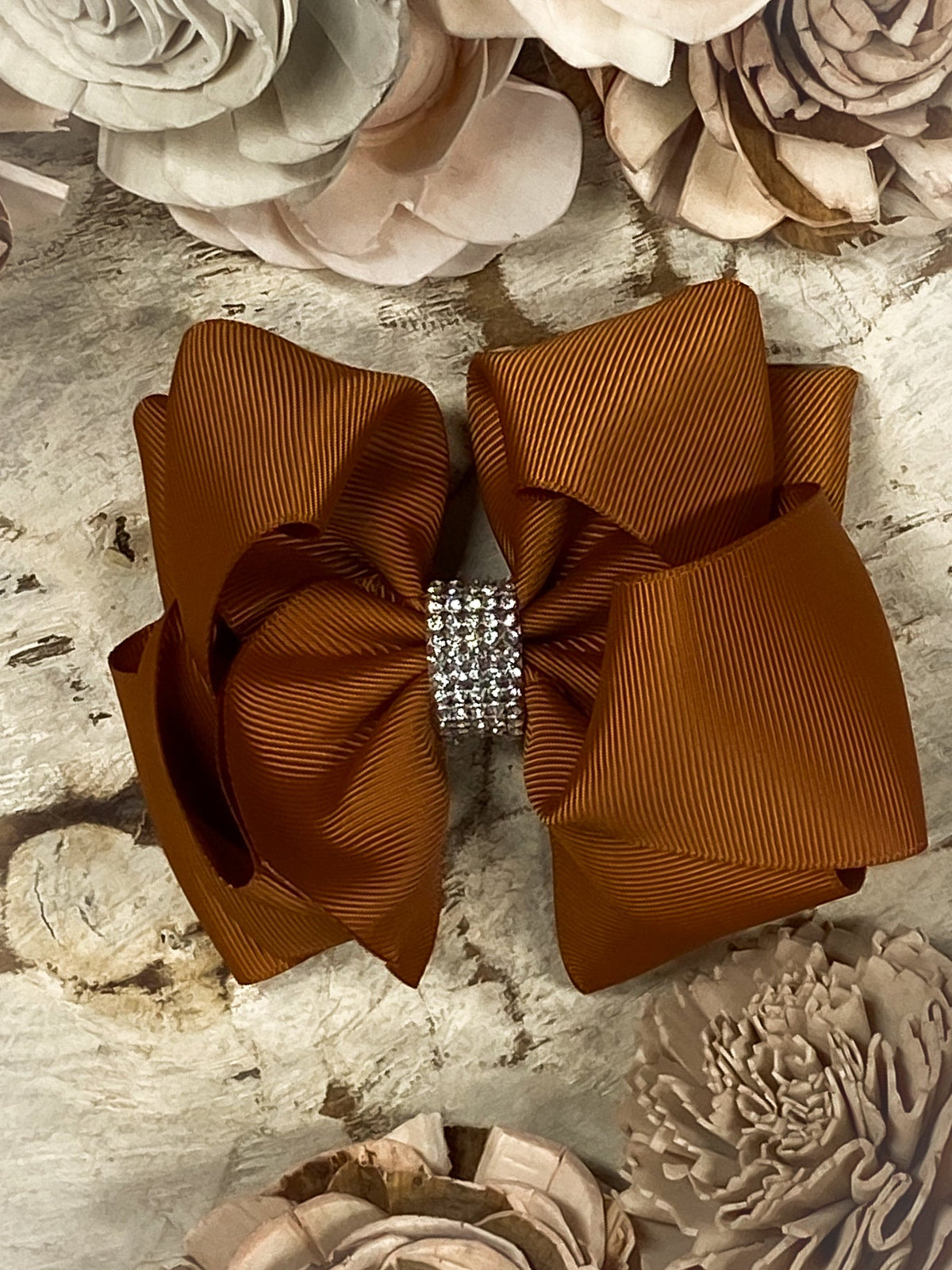 4.5 inch copper classic rhinestone center hair bow