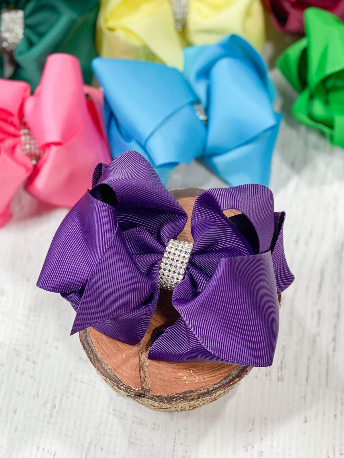 4.5 inch eggplant classic rhinestone center hair bow
