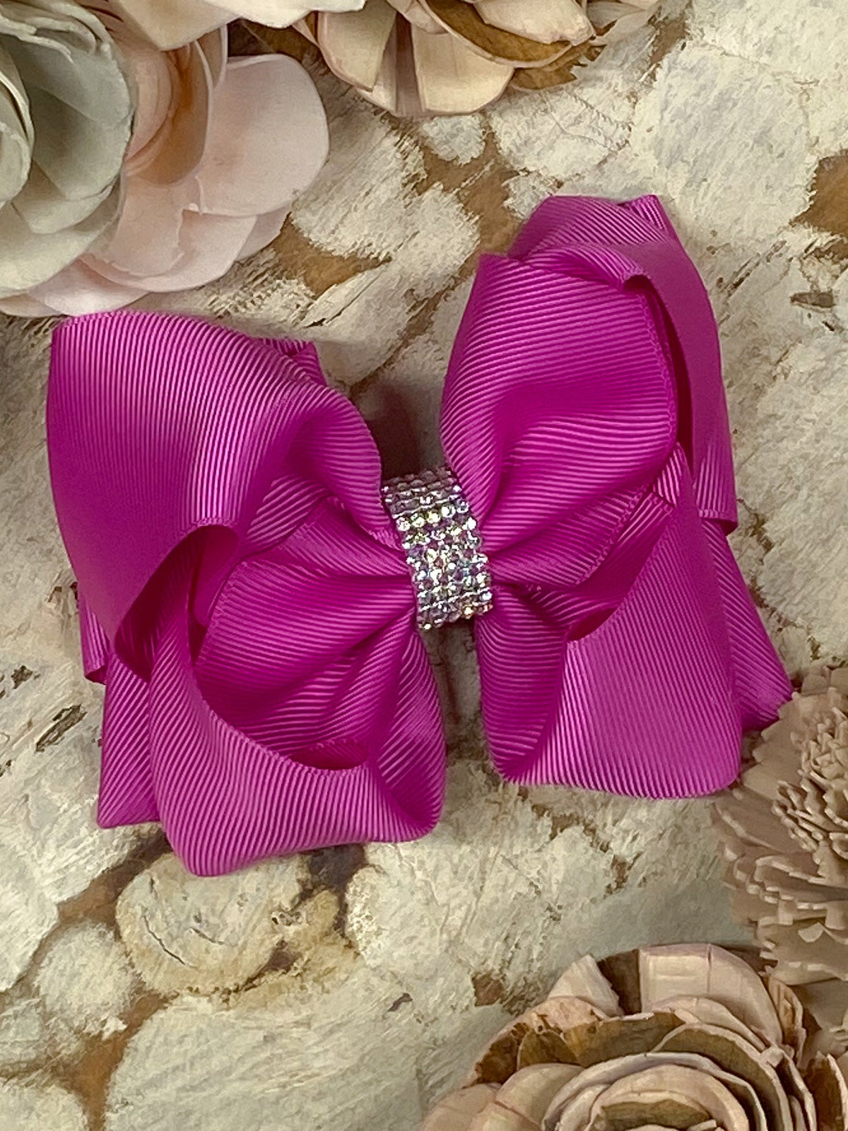 4.5 inch fuchsia classic rhinestone center hair bow