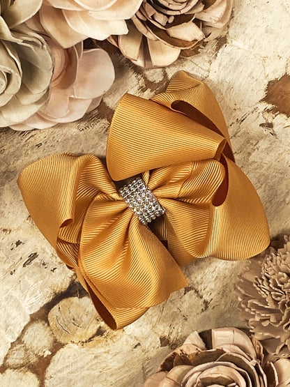 4.5 inch gold classic rhinestone center hair bow
