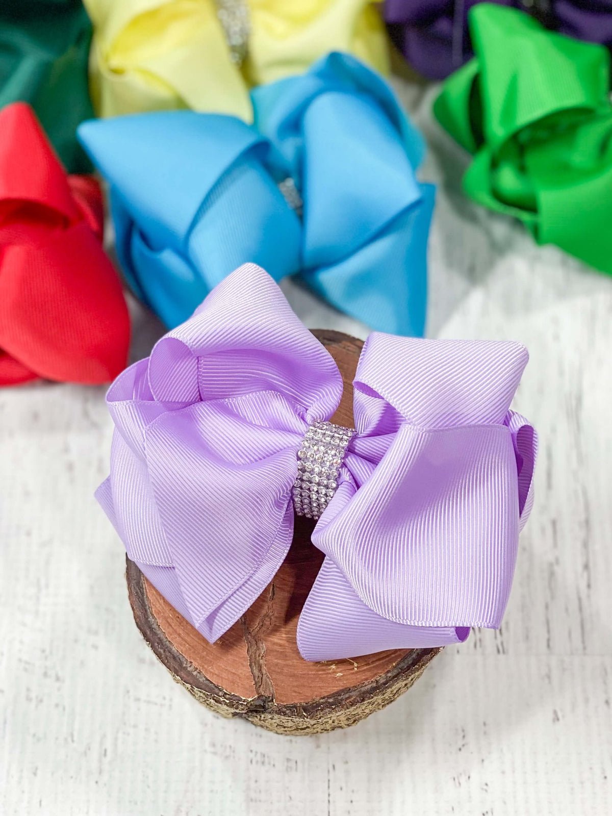 4.5 inch lavender classic rhinestone center hair bow