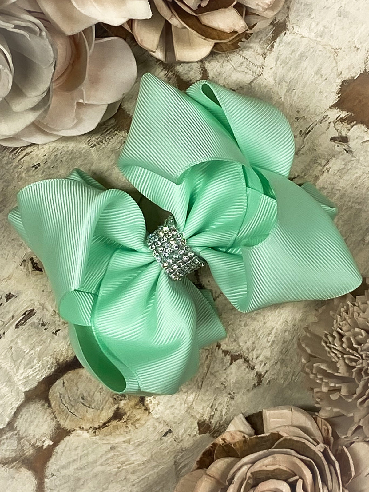 4.5 inch mint classic rhinestone center hair bow