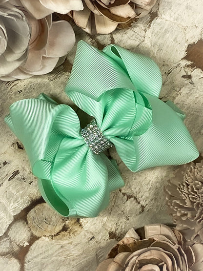 4.5 inch mint classic rhinestone center hair bow