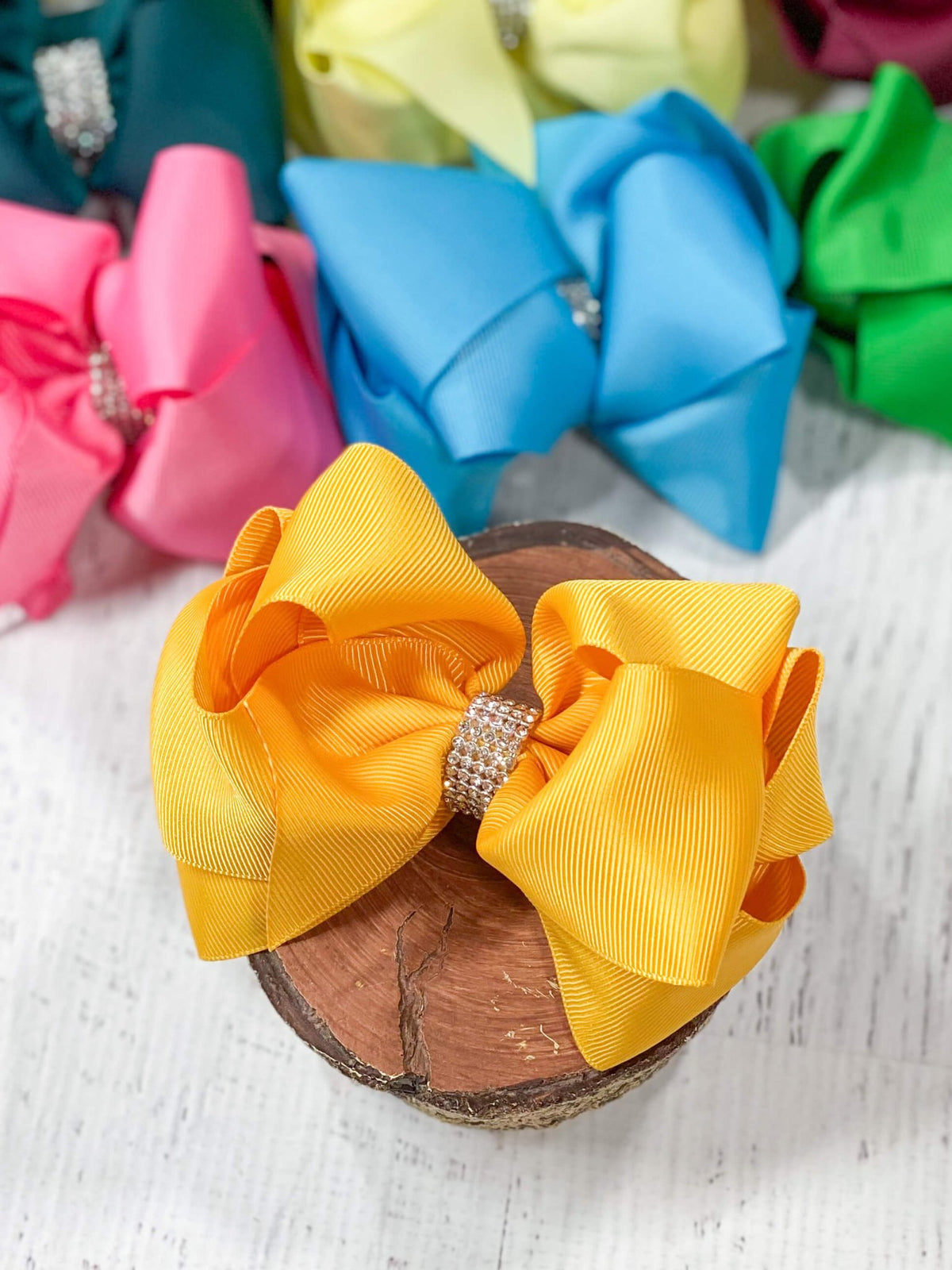 4.5 inch mustard classic rhinestone center hair bow