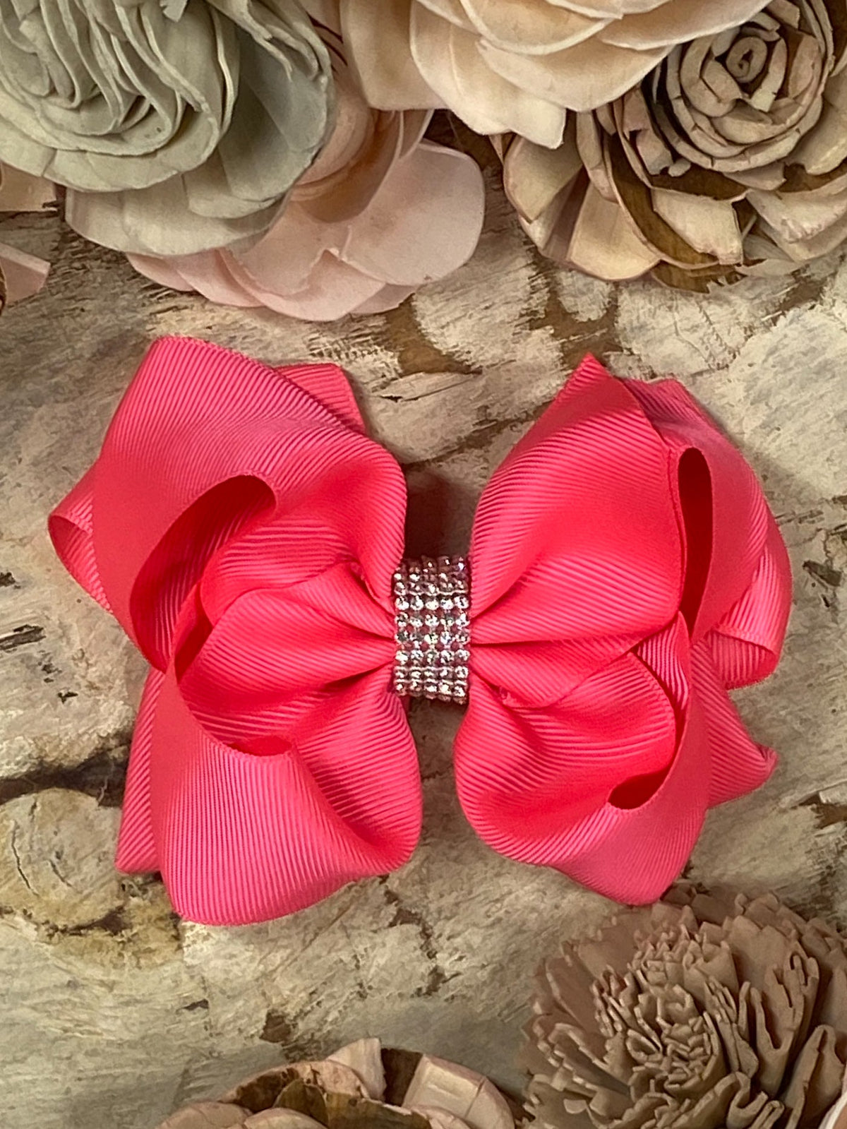 4.5 inch neon pink classic rhinestone center hair bow