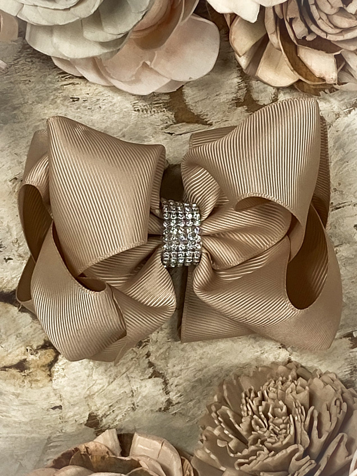 4.5 inch oatmeal classic rhinestone center hair bow
