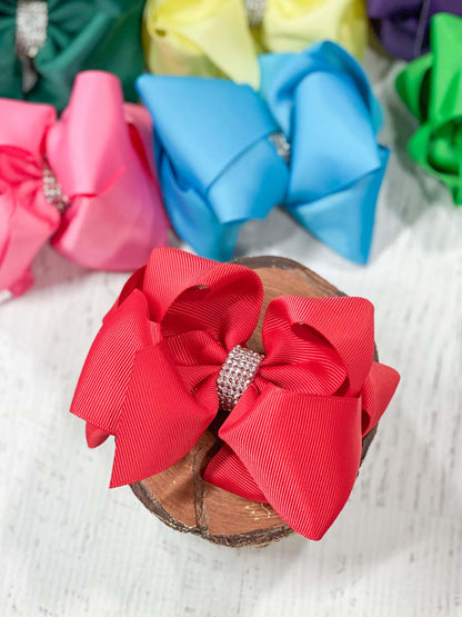 4.5 inch red classic rhinestone center hair bow