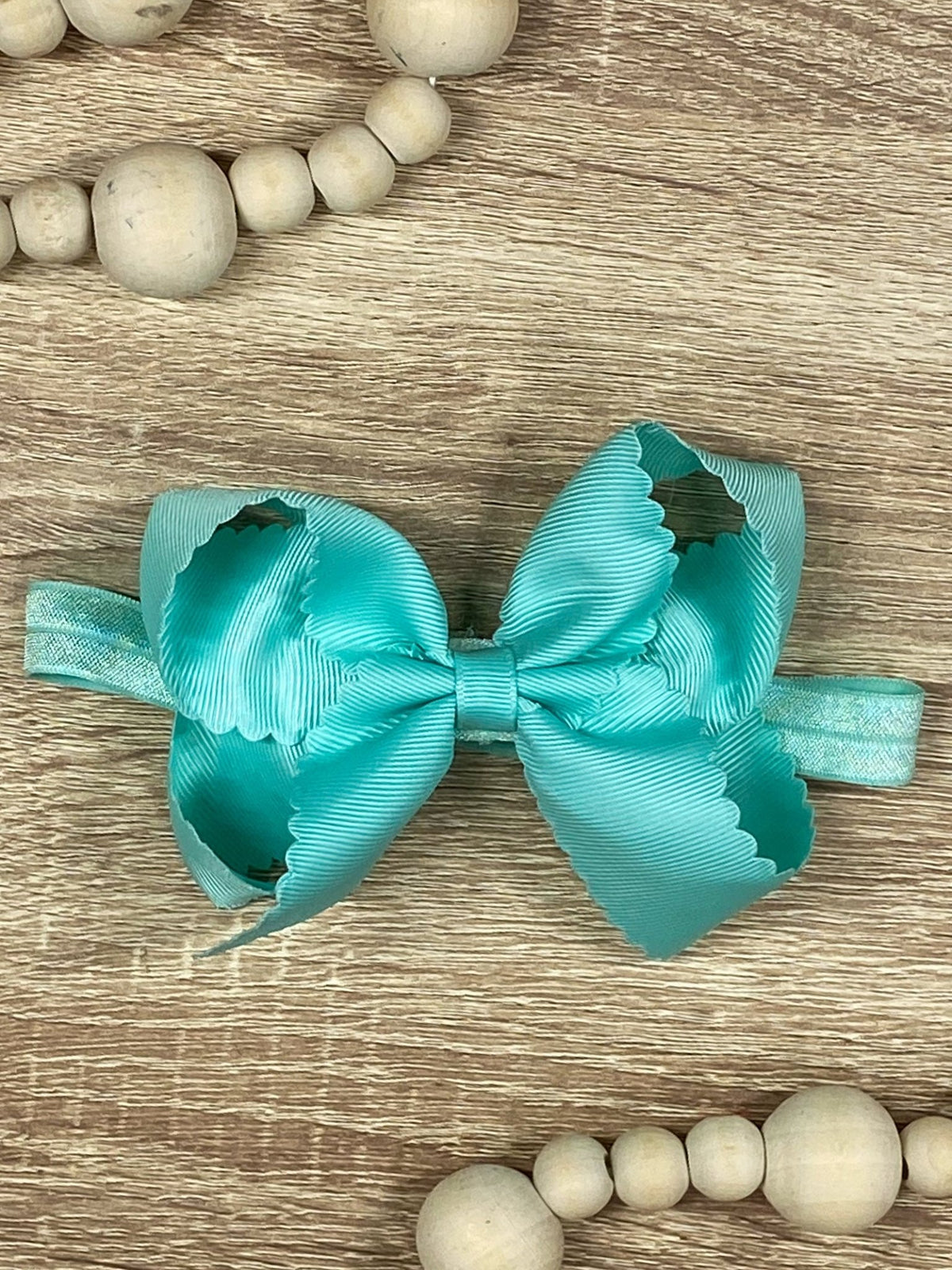 4.5 inch aqua classic scalloped hair bow on satin headband