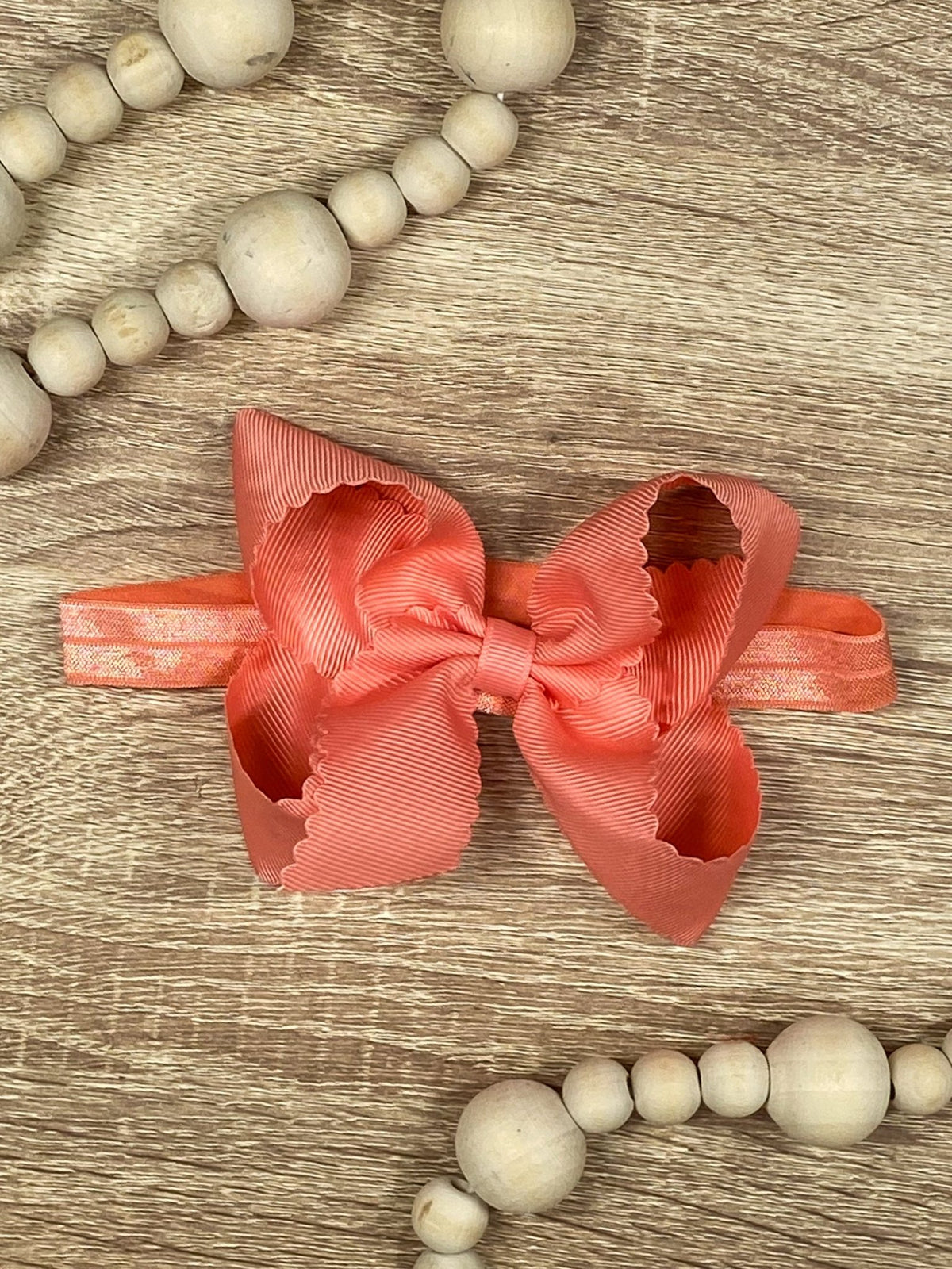 4.5 inch coral classic scalloped hair bow on satin headband