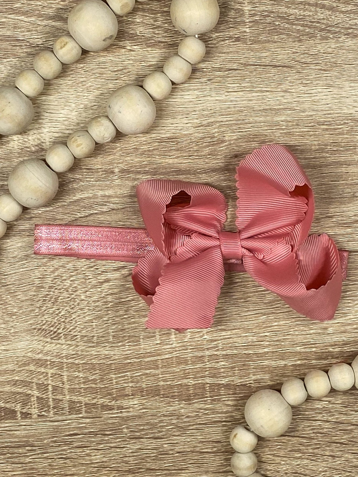 4.5 inch dusty rose classic scalloped hair bow on satin headband