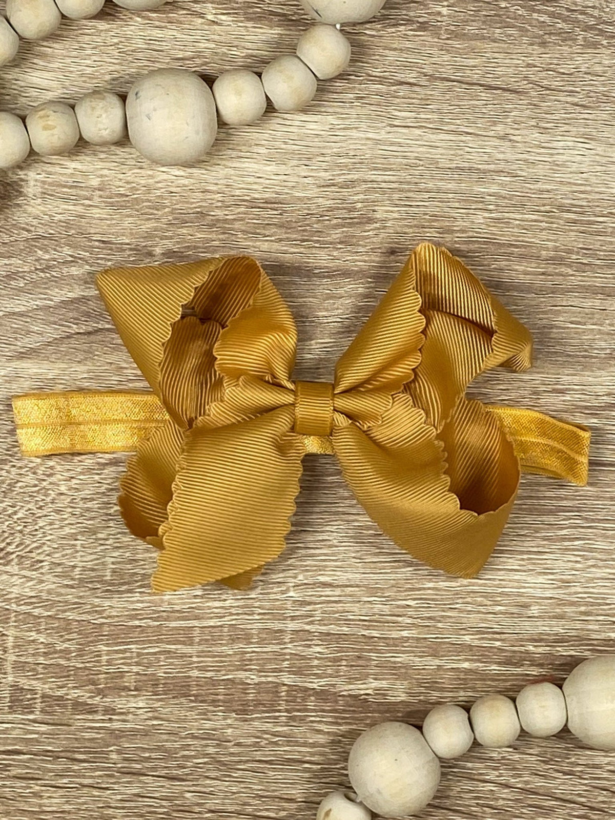 4.5 inch gold classic scalloped hair bow on satin headband