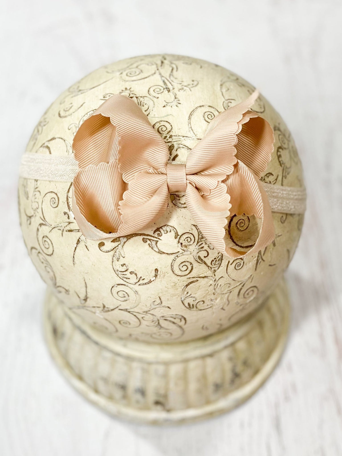 4.5 inch oatmeal classic scalloped hair bow on satin headband