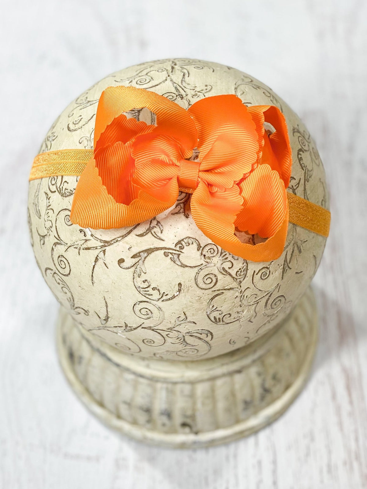 4.5 inch orange classic scalloped hair bow on satin headband